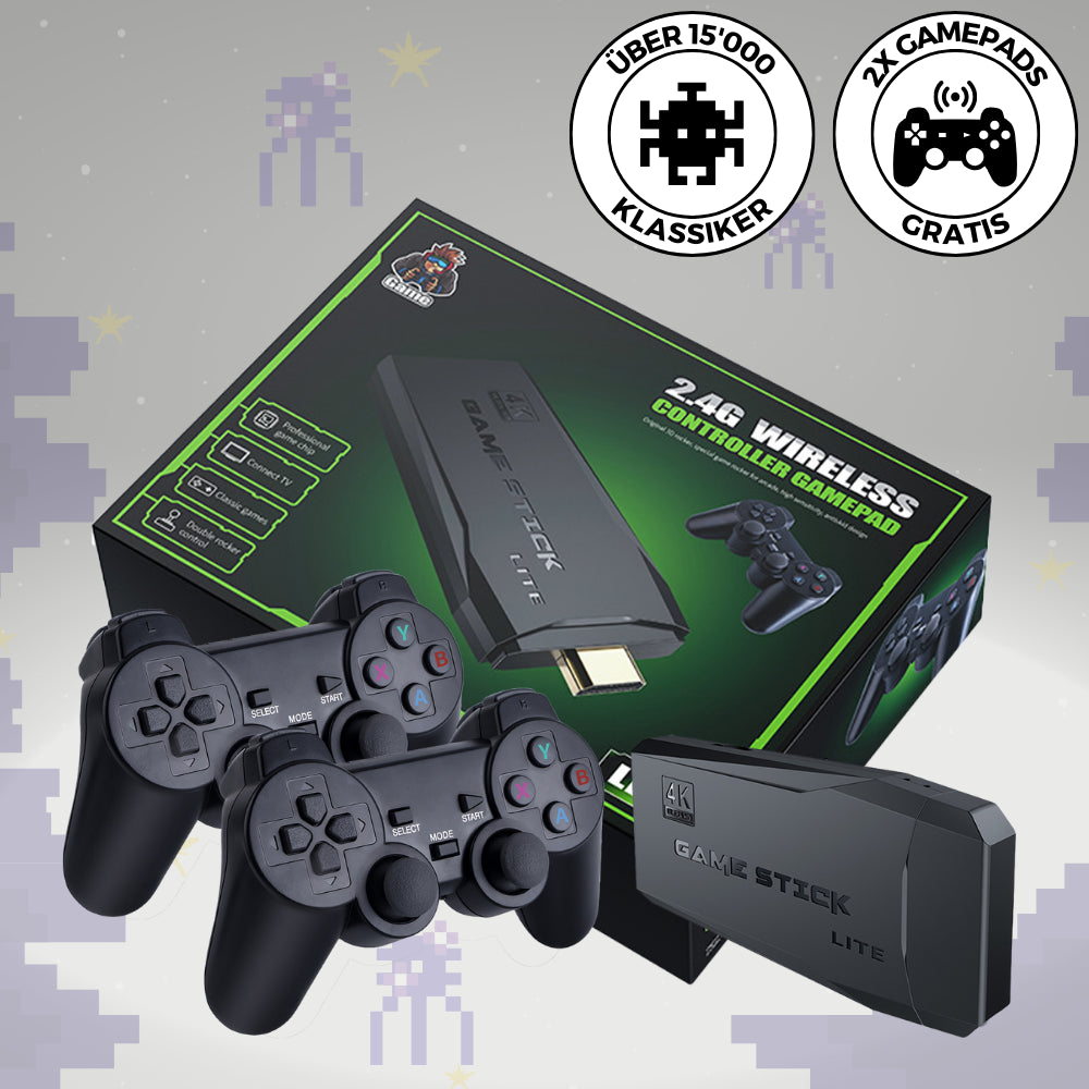 GameStick™ - 15'000 RETRO SPIELE + 2 KABELLOSE CONTROLLER